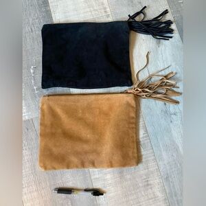 Suede Clutch Bags with Tassels - Black and Tan